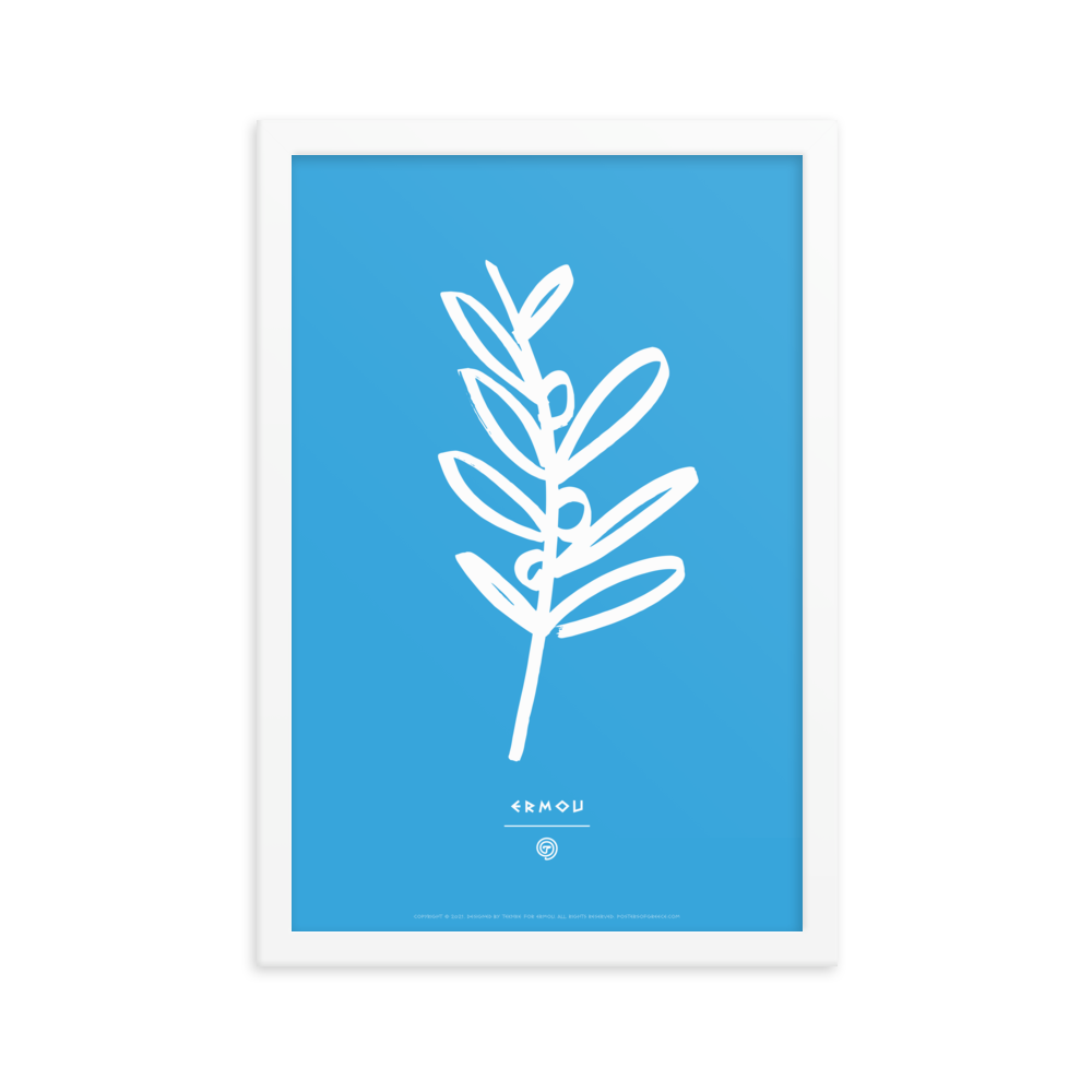 OLIVE BRANCH Framed Poster (White/Cyan)