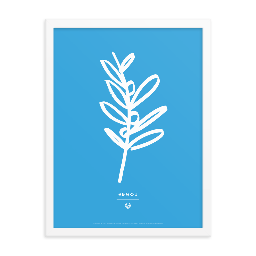 OLIVE BRANCH Framed Poster (White/Cyan)