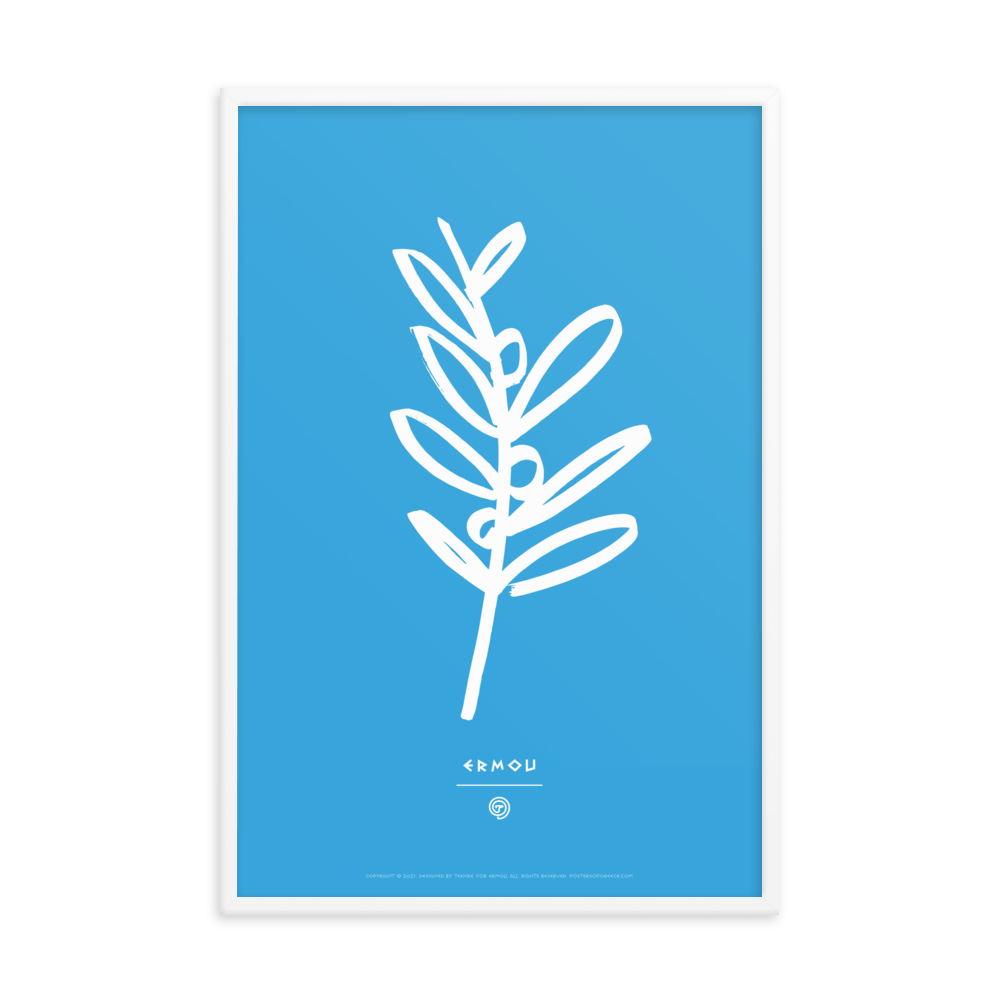 OLIVE BRANCH Framed Poster (White/Cyan)